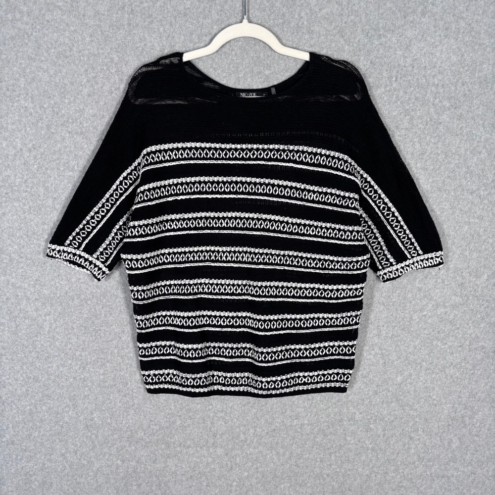 NIC ZOE Open‎ Knit Sweater Small Cotton Linen Crochet Beachy Coastal Grandma